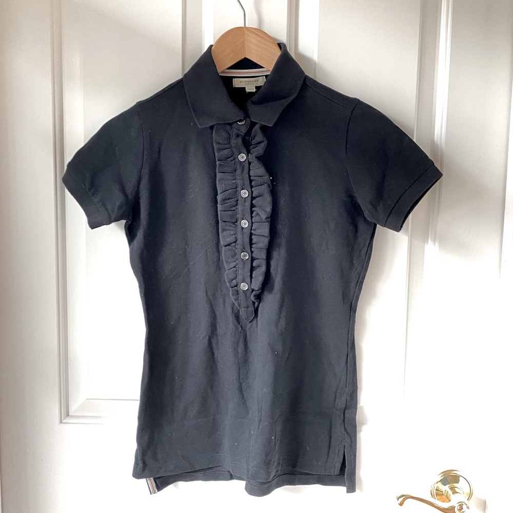 Burberry Ruffle Front SS Polo NWOT